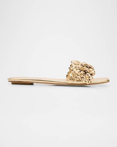 Stuart Weitzman Meadow Metallic Leather Flower Slides