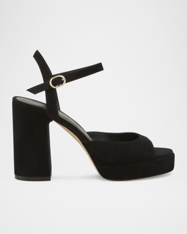 Stuart Weitzman Dayna II Suede Ankle-Strap Platform Sandals