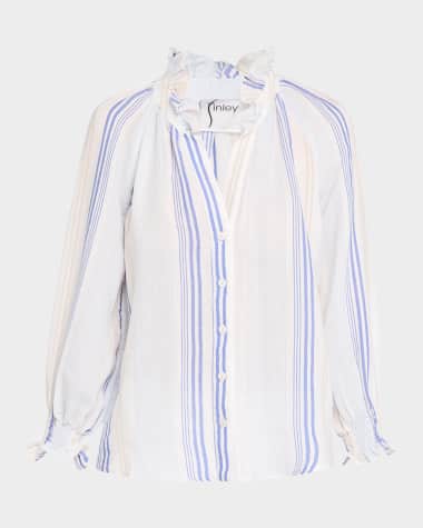 Finley Fiona Striped Raglan-Sleeve Voile Shirt