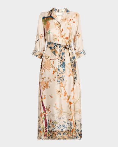 Pierre-Louis Mascia Floral-Print Silk Midi Shirtdress