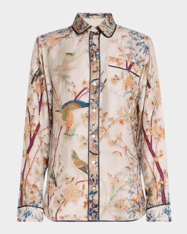 Pierre-Louis Mascia Floral & Bird-Print Silk Shirt