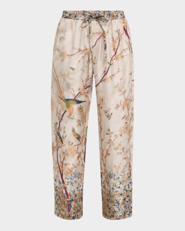Pierre-Louis Mascia Cropped Floral & Bird-Print Silk Pants