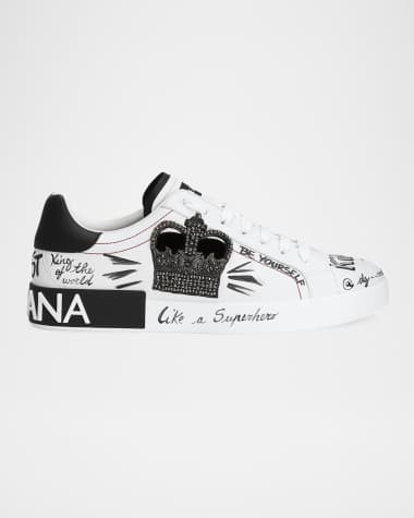 Dolce&Gabbana Men's Portofino Printed Leather Sneakers with Patch
