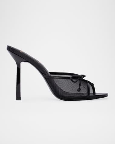 Black Suede Studio Mesh Bow Stiletto Mule Sandals