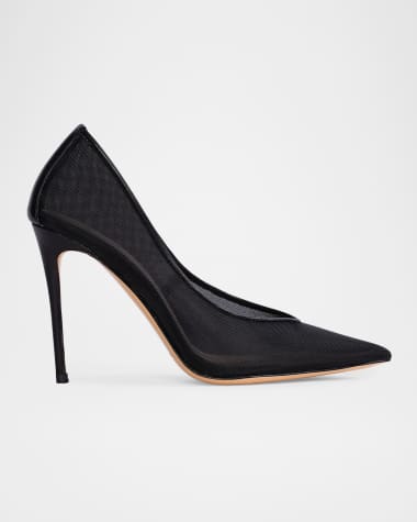 Black Suede Studio Mesh Leather Stiletto Pumps