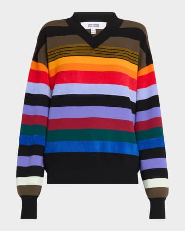 CHRISTOPHER JOHN ROGERS Rainbow Striped V-Neck Sweater
