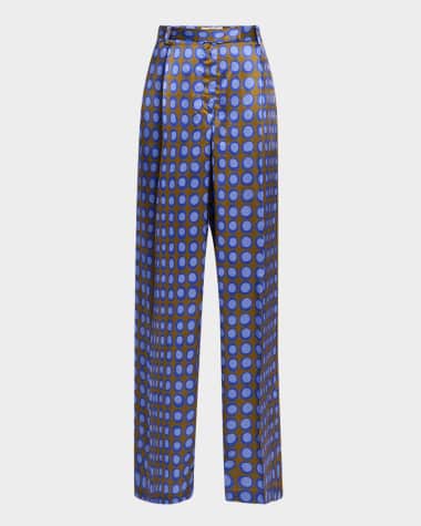 CHRISTOPHER JOHN ROGERS Wiggle Dot Pleated Wide-Leg Satin Trousers
