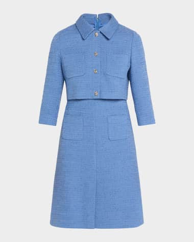 Rickie Freeman for Teri Jon Shimmer Boucle Mock Two-Piece Jacket Dress