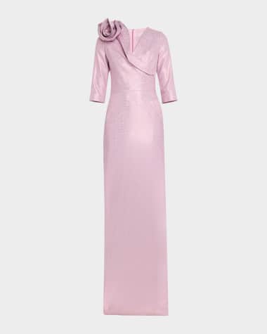 Rickie Freeman for Teri Jon Applique Metallic Jacquard Column Gown