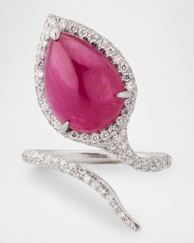 Piranesi 18K White Gold Ruby Cabochon and Diamond Snake Statement Ring, Size 7