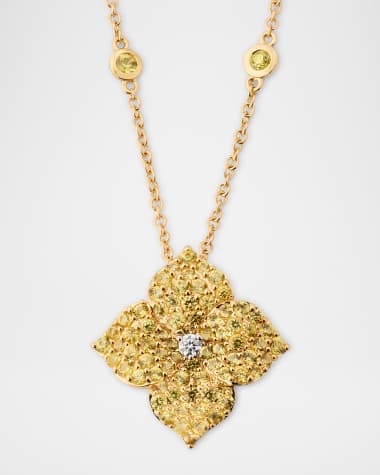 Piranesi 18K Gold Yellow Sapphire and Diamond Flower Pendant Necklace, 18"L