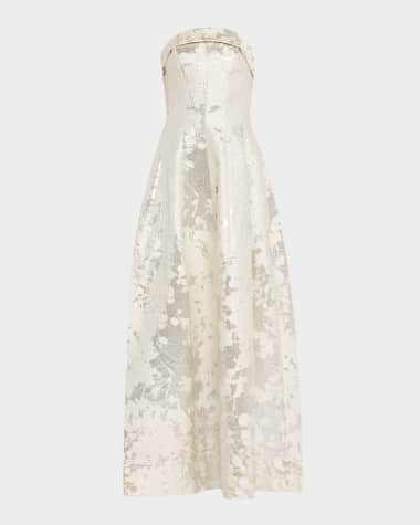 SIMKHAI Octavia Strapless Metallic Jacquard Gown