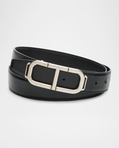 TOM FORD Men's Stadium Leather T-Buckle Belt