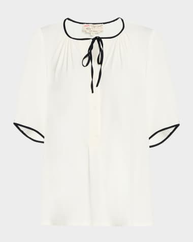 Maison Common Tie-Front Short-Sleeve Silk Blouse