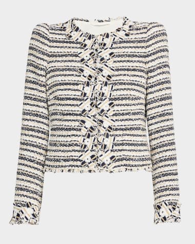 Maison Common Petal-Applique Striped Tweed Jacket