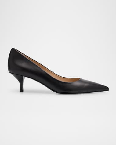 Stuart Weitzman Stuart Leather Kitten-Heel Pumps
