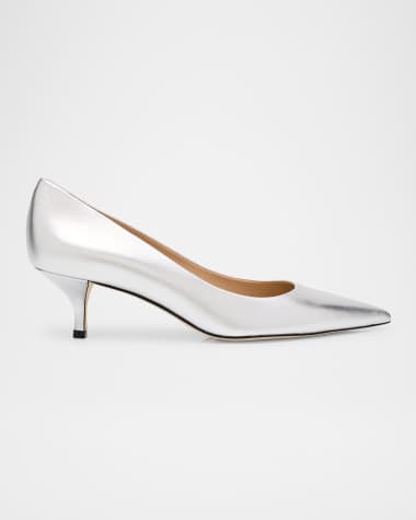 Stuart Weitzman Stuart Metallic Leather Kitten-Heel Pumps