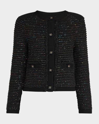 Milly Sequin Textured-Knit Cardigan Jacket