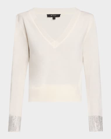 Milly Ilyse Crystal-Cuff Wool and Cashmere Sweater