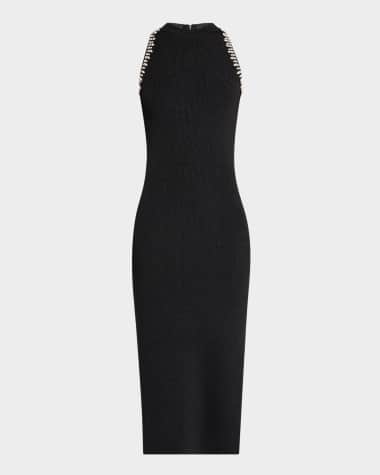 Milly Izel Crystal Halter Ribbed Midi Dress