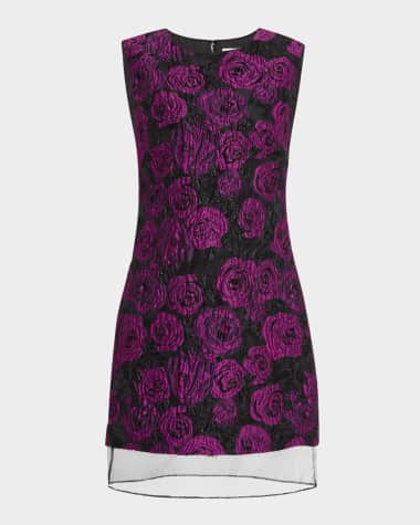 Milly Ilectra Sheer-Hem Floral Jacquard Mini Dress