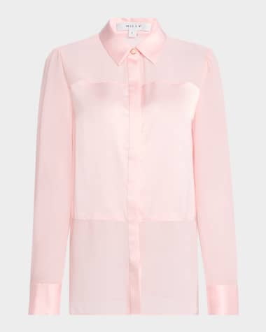 Milly Andy Sheer Satin Combo Blouse