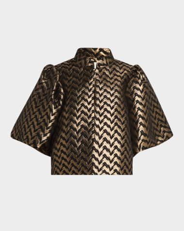 Dea Kudibal Olivia Metallic Chevron Puff-Sleeve Blouse