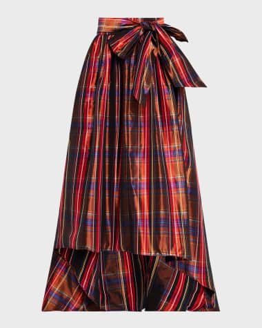 Trina Turk Kalina High-Low Plaid Maxi Skirt