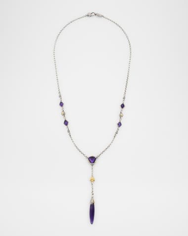 Konstantino Anthos Cross and Dagger Drop Dark Amethyst Quartz Necklace