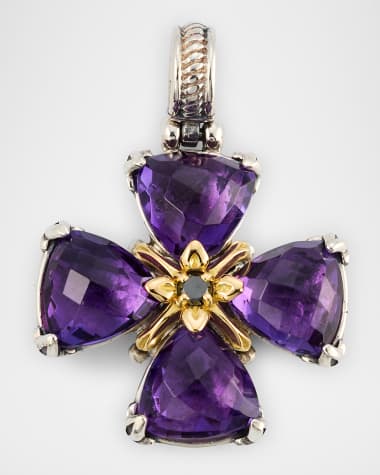 Konstantino Sterling Silver and 18K Yellow Gold Enhancer with Black Diamond and Dark Amethyst Quartz