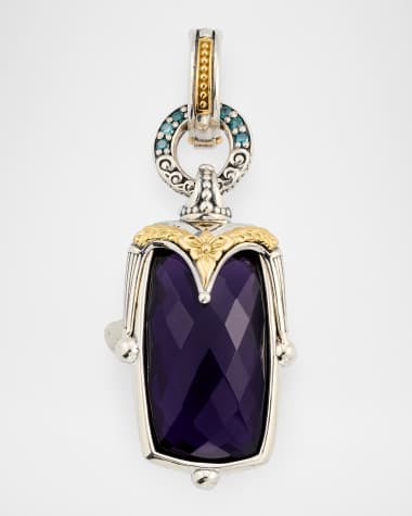 Konstantino Sterling Silver and 18K Yellow Gold Pendant with Blue Diamonds and Dark Amethyst Quartz