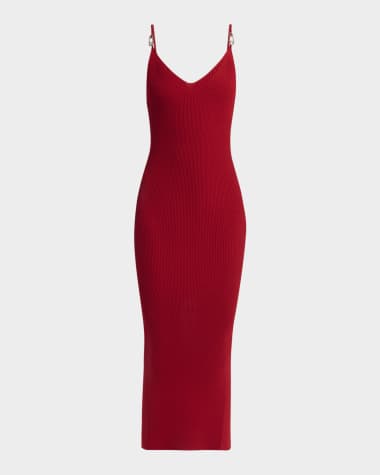 Versace Safety-Pin Straps Rib Knit Midi Dress