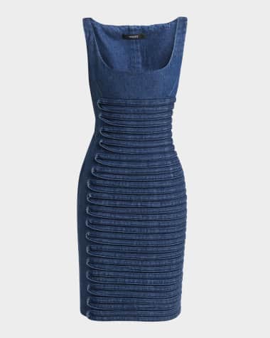 Versace Stripe Embroidered Sleeveless Denim Dress