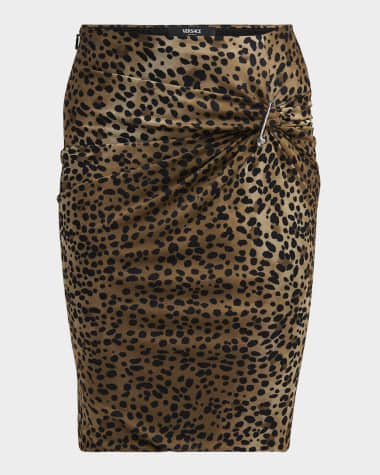 Versace Leopard Pencil Skirt with Safety Pin Brooch