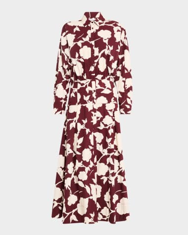 Apiece Apart Pietra Pleated Floral-Print Maxi Shirtdress