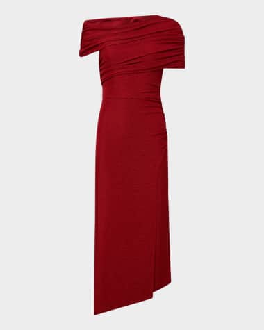 Diane von Furstenberg Agustin Ruched Shimmer One-Shoulder Midi Dress