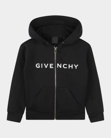 Givenchy Kid's Logo-Print Zip-Front Hoodie, Size 14