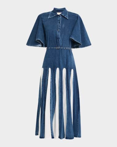 LOVEBIRDS Oxford Godet Denim Midi Shirtdress