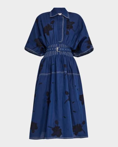 LOVEBIRDS Oslo Pleated Contrast-Stitch Midi Shirtdress
