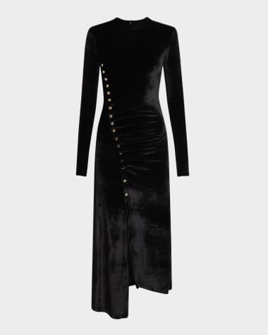 Rabanne Ruched Velvet Side Button Dress