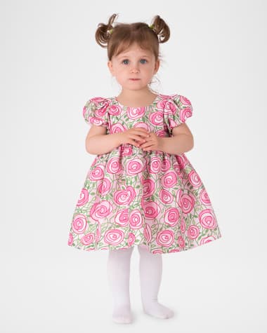 Mama Luma Girl's Rose-Print Puff Sleeve Dress, Size 12M-36M