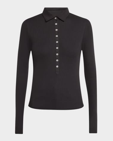 Rag & Bone The Essential Ribbed Button Polo Top