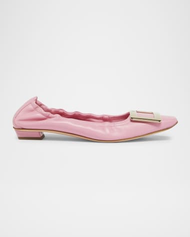 Roger Vivier Belle Pointed Ruched Leather Ballerina Flats