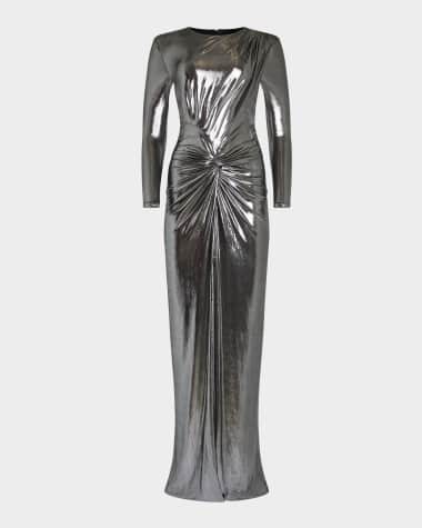Retrofete Fenella Metallic Long-Sleeve Twist Dress