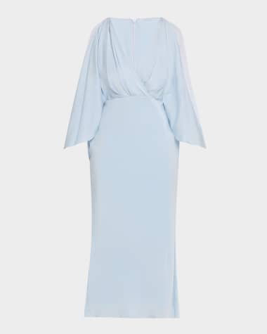 Brandon Maxwell Deep V Cascade Midi Silk Dress