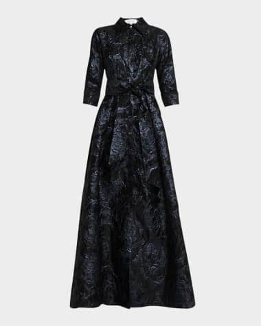 Rickie Freeman for Teri Jon A-Line Metallic Jacquard Shirt Gown