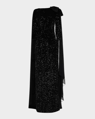 Rickie Freeman for Teri Jon Sequin Velvet Column Cape Gown