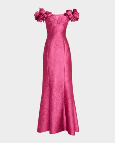 Rickie Freeman for Teri Jon Off-Shoulder Jacquard Mermaid Gown