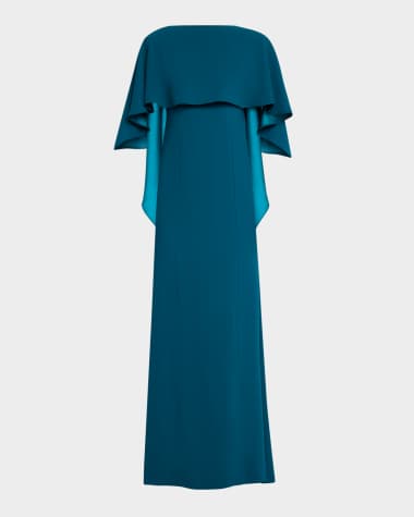 Rickie Freeman for Teri Jon Crepe Back Satin Cape Gown