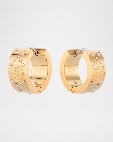 Tory Burch Small T Monogram Pavé Hoop Earrings